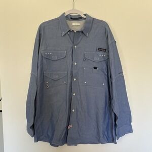Columbia PFG Super Bonehead Omni Shade Blue Size Large FishmanCore Long Sleeve